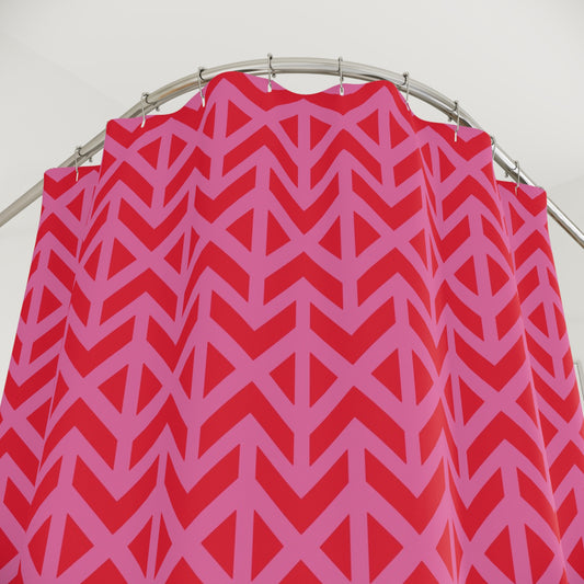 Red Pink Geometric Chevron Shower Curtain | Modern Bathroom Pattern