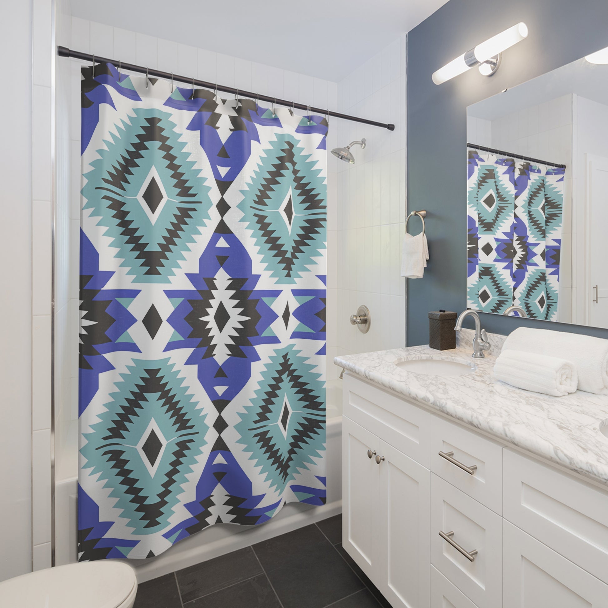 Tribal Pattern Shower Curtain, Bohemian Bathroom Decor, Vibrant Home Accessory, Modern Shower Curtain, Gift for New Home - LOLA VEGAS ART