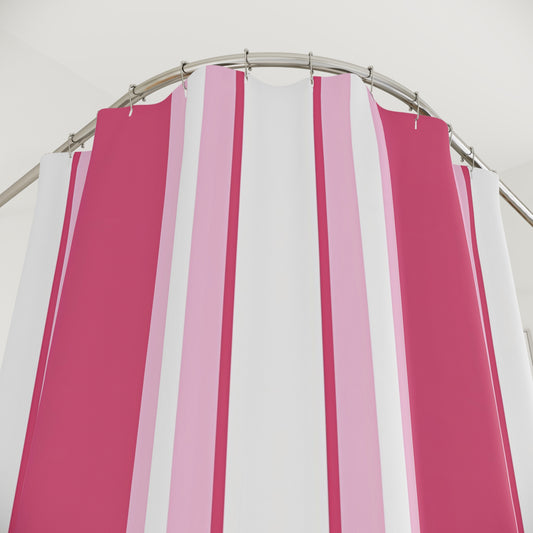Pink Vertical Stripes Shower Curtain | Hot Pink, Light Pink & White