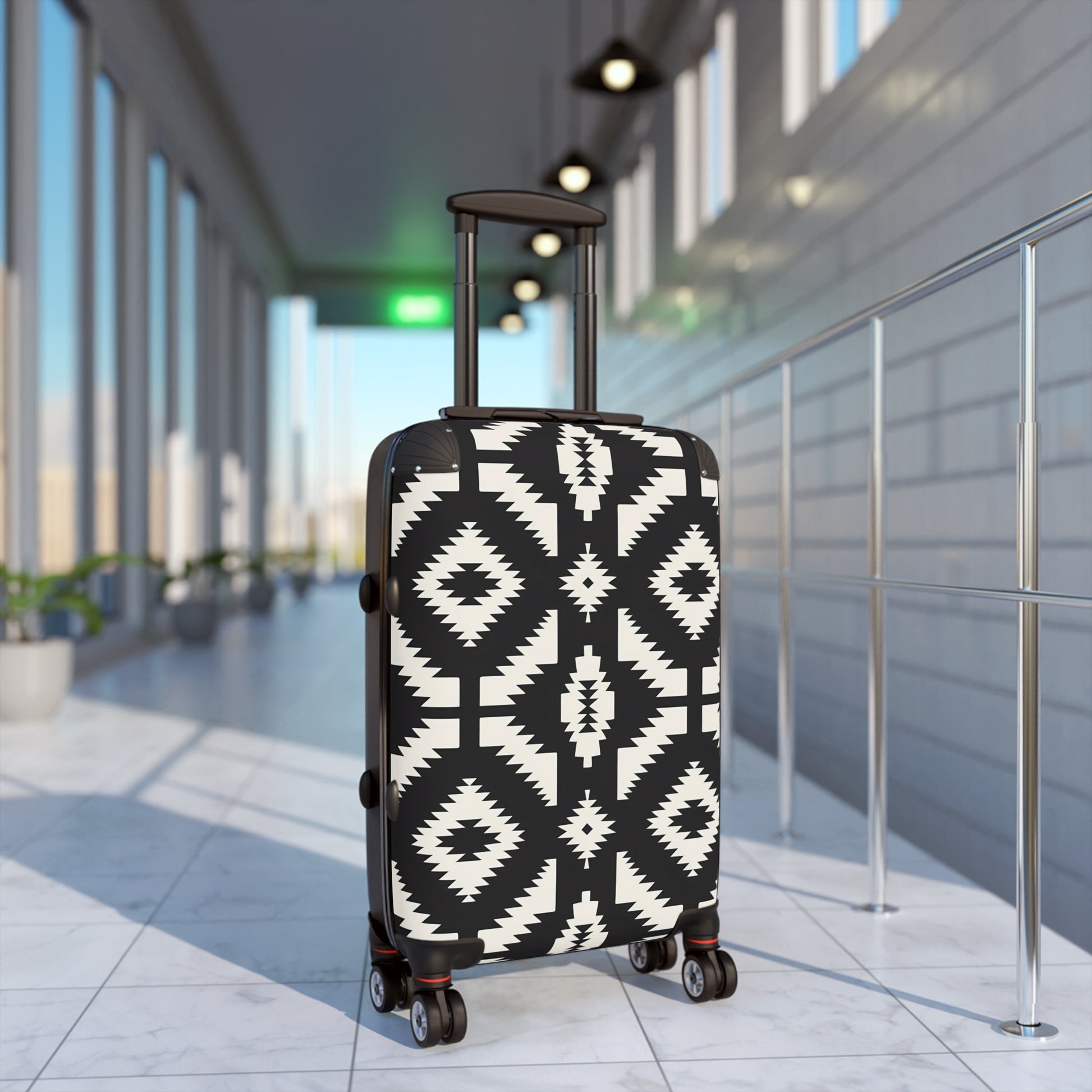 Stylish Suitcase for Travel Enthusiasts, Trendy Luggage, Black White Geometric Pattern, Travel Gear, Perfect Gift for Travelers - LOLA VEGAS ART