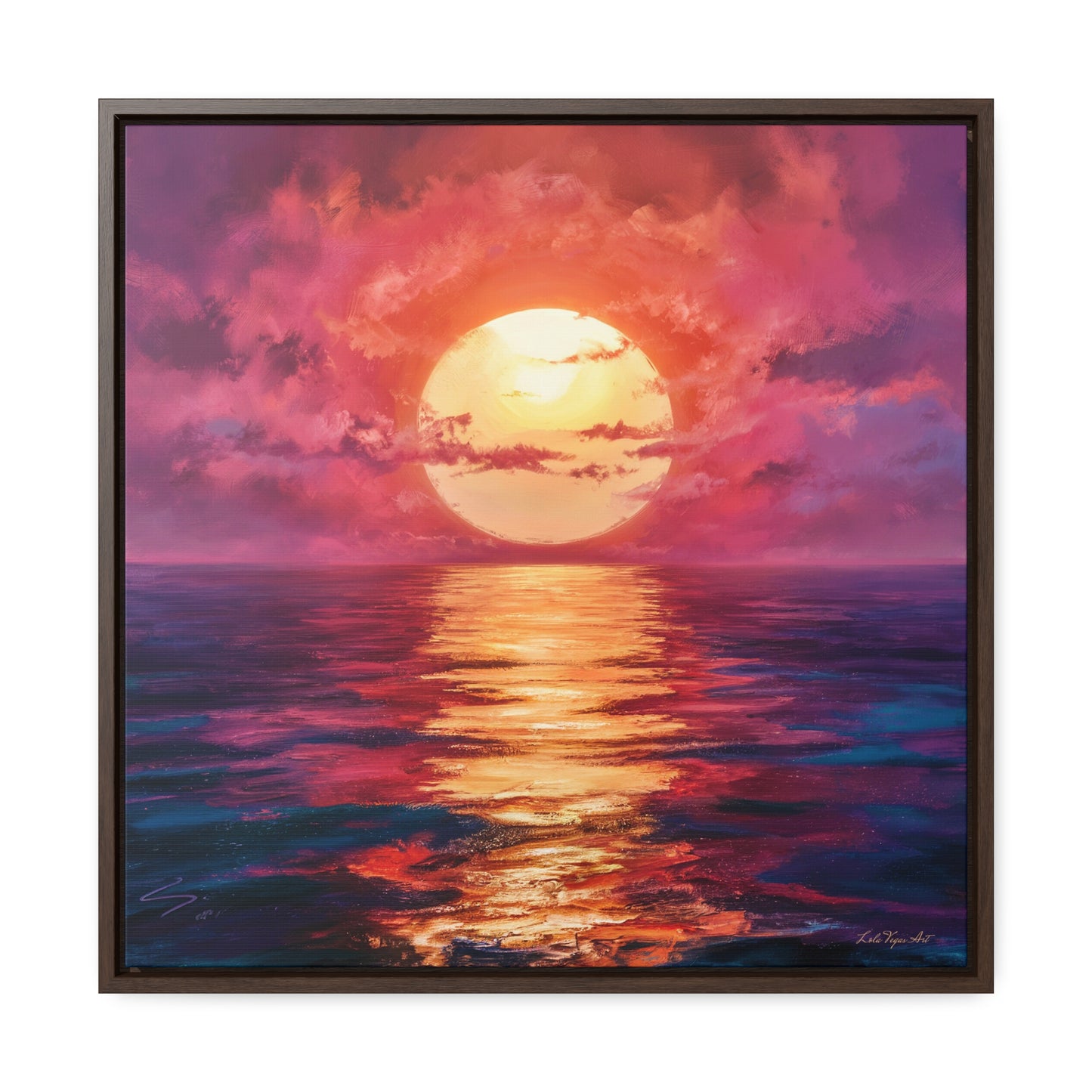 Canvas Wall Art, Moonlight Pink Orange Sky Square Frame Serenity Calmness Decor, Ocean Gallery Wrap, Home Office Decor, Beach House Gift, - LOLA VEGAS ART