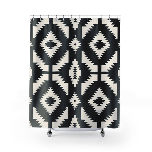 Modern Tribal Shower Curtains, Bohemian Bathroom Decor, Black and White Home Accessory, Ethnic Pattern, Gift for Housewarming - LOLA VEGAS ART