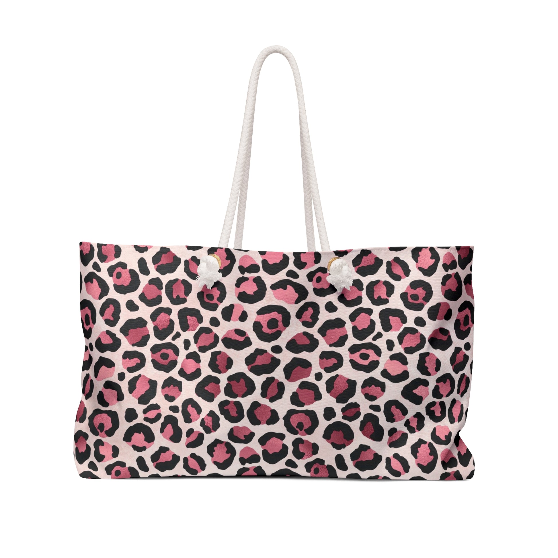 Trendy Pink Leopard Print Weekender Bag - Perfect for Travel, Gym, or Beach, Stylish Tote, Gift for Her, Weekend Escape - LOLA VEGAS ART