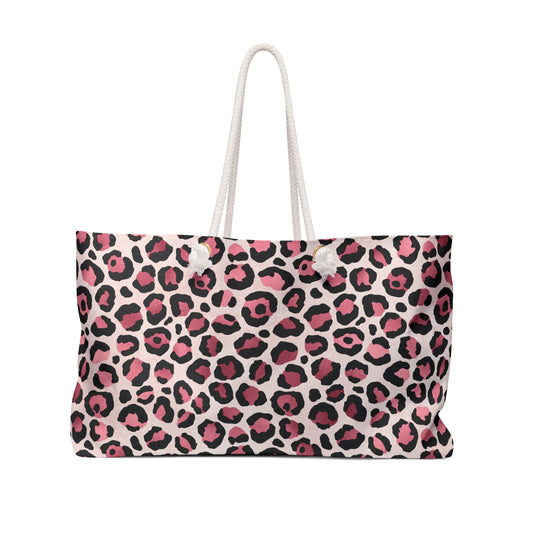 Trendy Pink Leopard Print Weekender Bag - Perfect for Travel, Gym, or Beach, Stylish Tote, Gift for Her, Weekend Escape - LOLA VEGAS ART