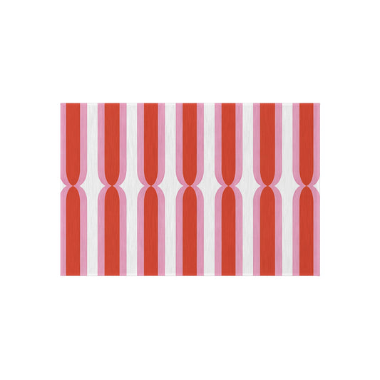 Retro Pink Orange White Stripe Outdoor/Indoor Rug | Geometric Patio Mat