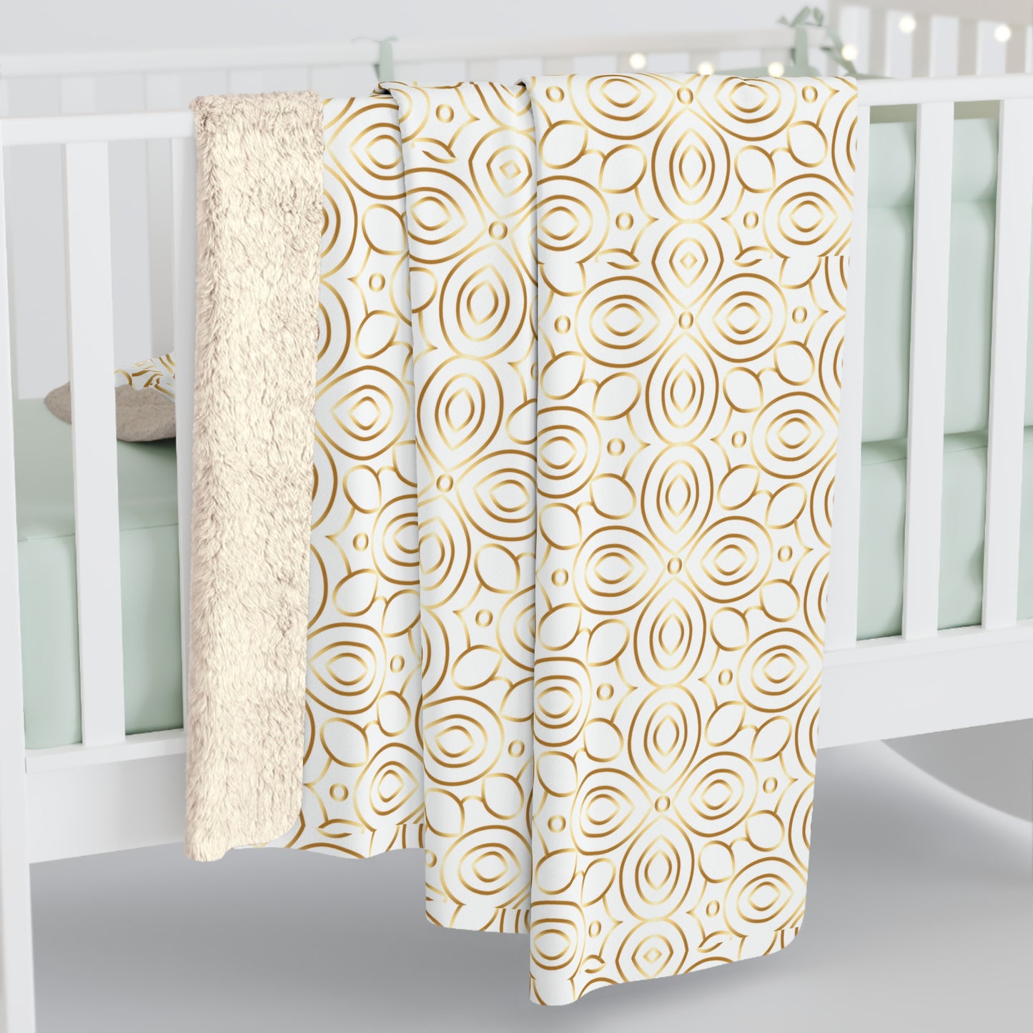 Gold Geometric Circles Sherpa Blanket | Cozy Fleece Throw