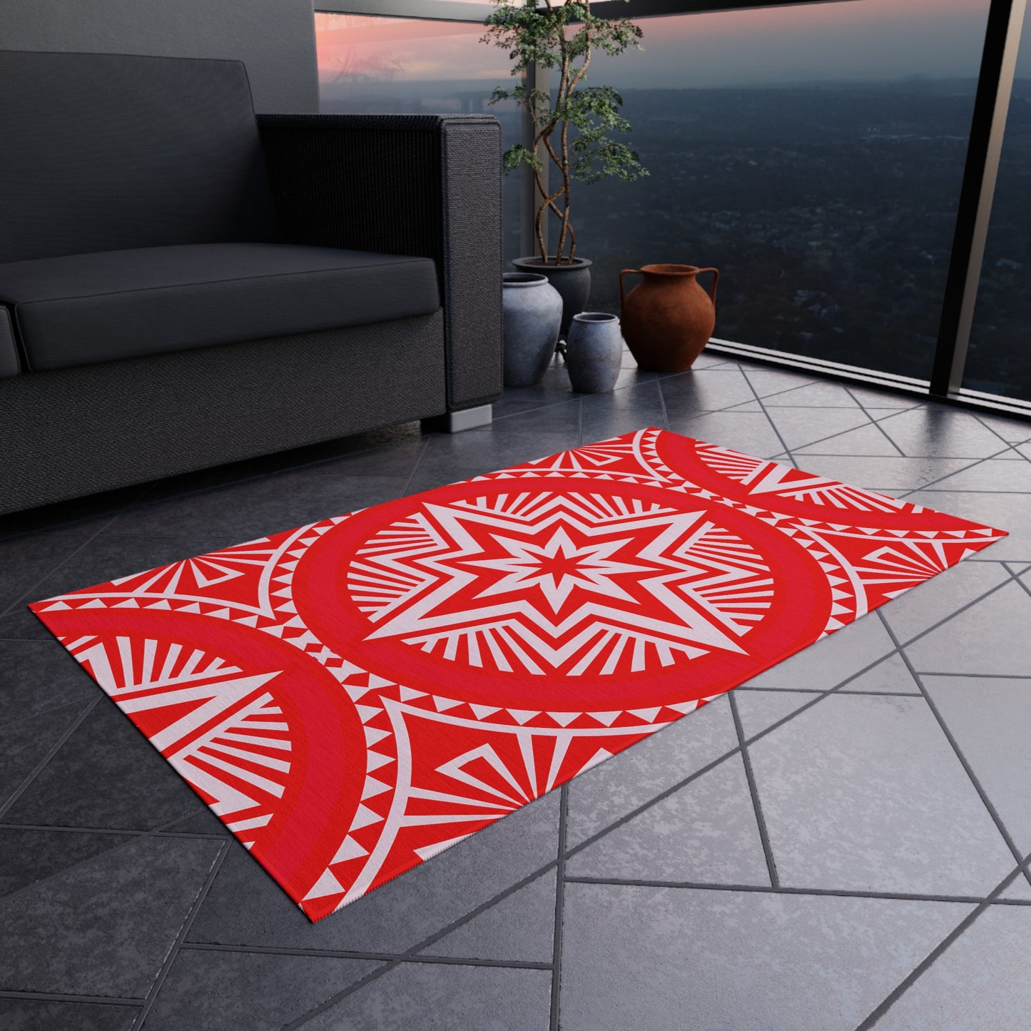 Vibrant Outdoor/Indoor Rug with Star Pattern, Patio Decor, Garden Accent, Boho Outdoor Living, Bright Summer Mat, Stylish Entrance Rug - LOLA VEGAS ART