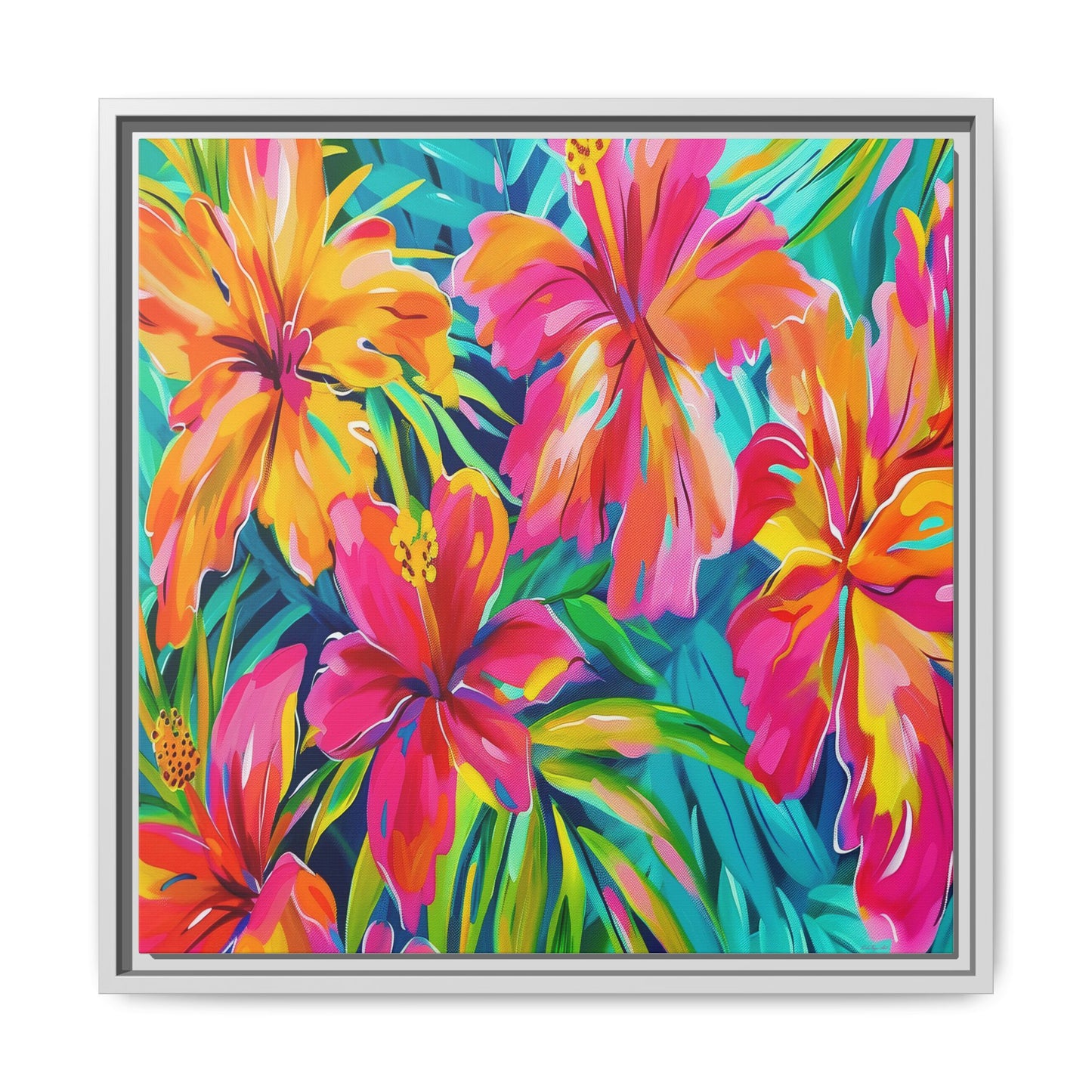 Vibrant Floral Canvas Art Print, Tropical Wall Decor, Colorful Framed Artwork, Gift for Nature Lovers, Home Decoration - LOLA VEGAS ART
