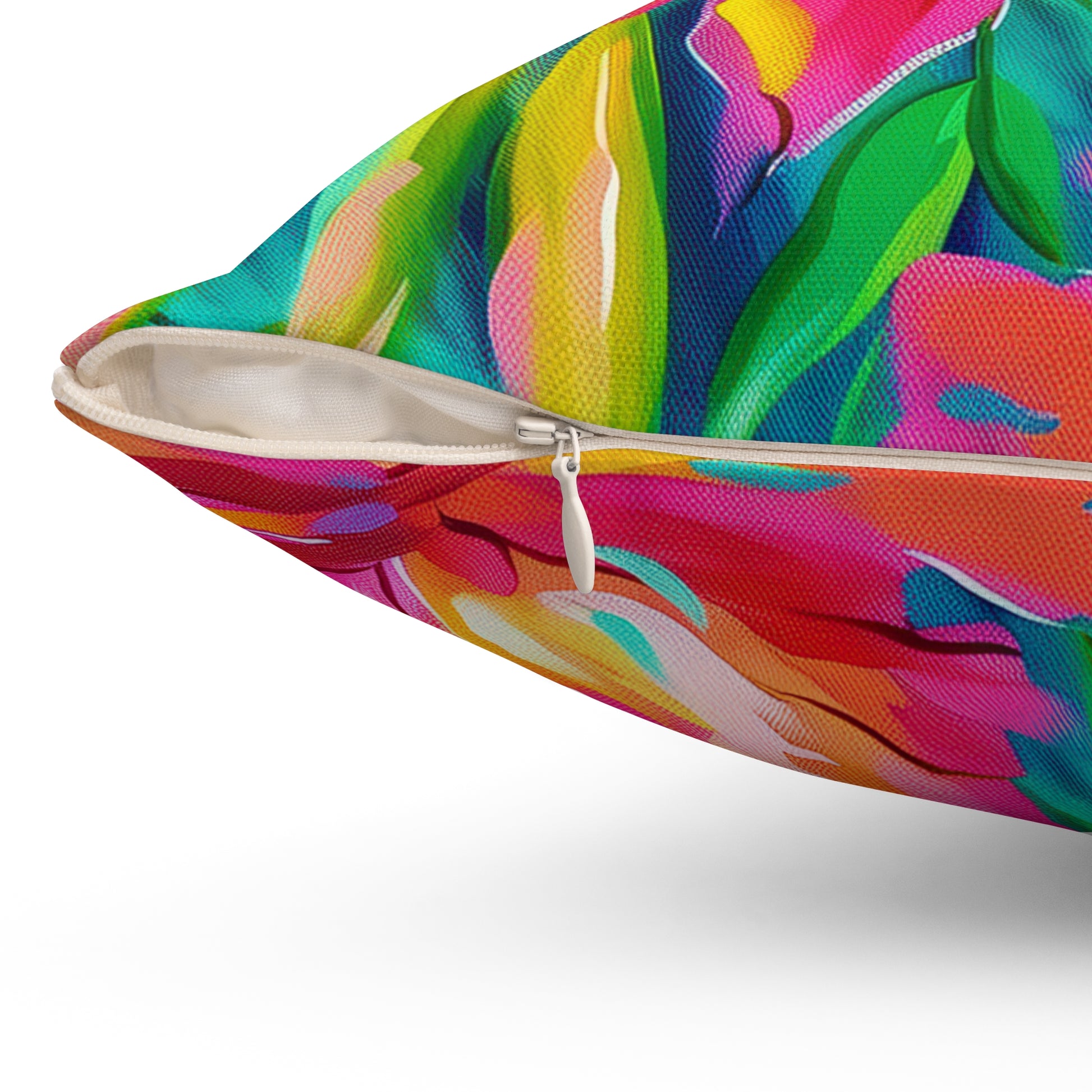 Vibrant Pink, Yellow, Blue Floral Throw Pillow, Tropical Home Decor, Bright Cushion for Living Room, Summer Vibes, Gift for Friends - LOLA VEGAS ART