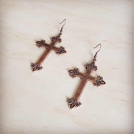 Burnished Copper Cross Earrings 200br
