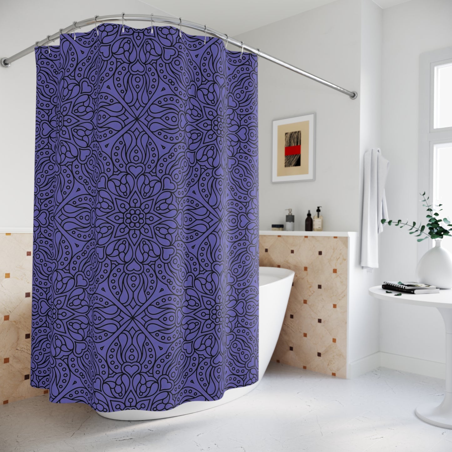 Boho Patterned Shower Curtain, Elegant Bathroom Decor, Mandala Design, Home Spa Vibe, Gift for Yoga Lovers, Unique Home Accessories - LOLA VEGAS ART