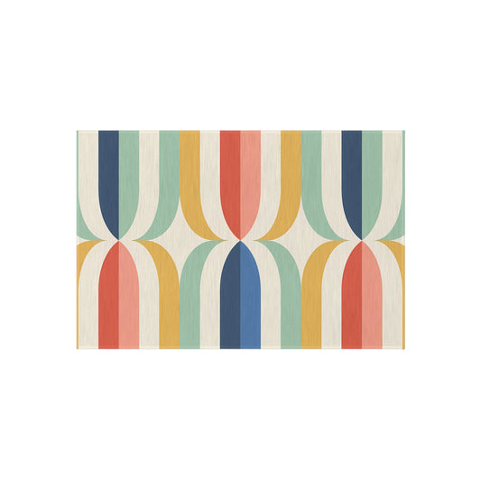 Mid Century Rainbow Arch Outdoor/Indoor Rug | Retro Geometric Patio Mat