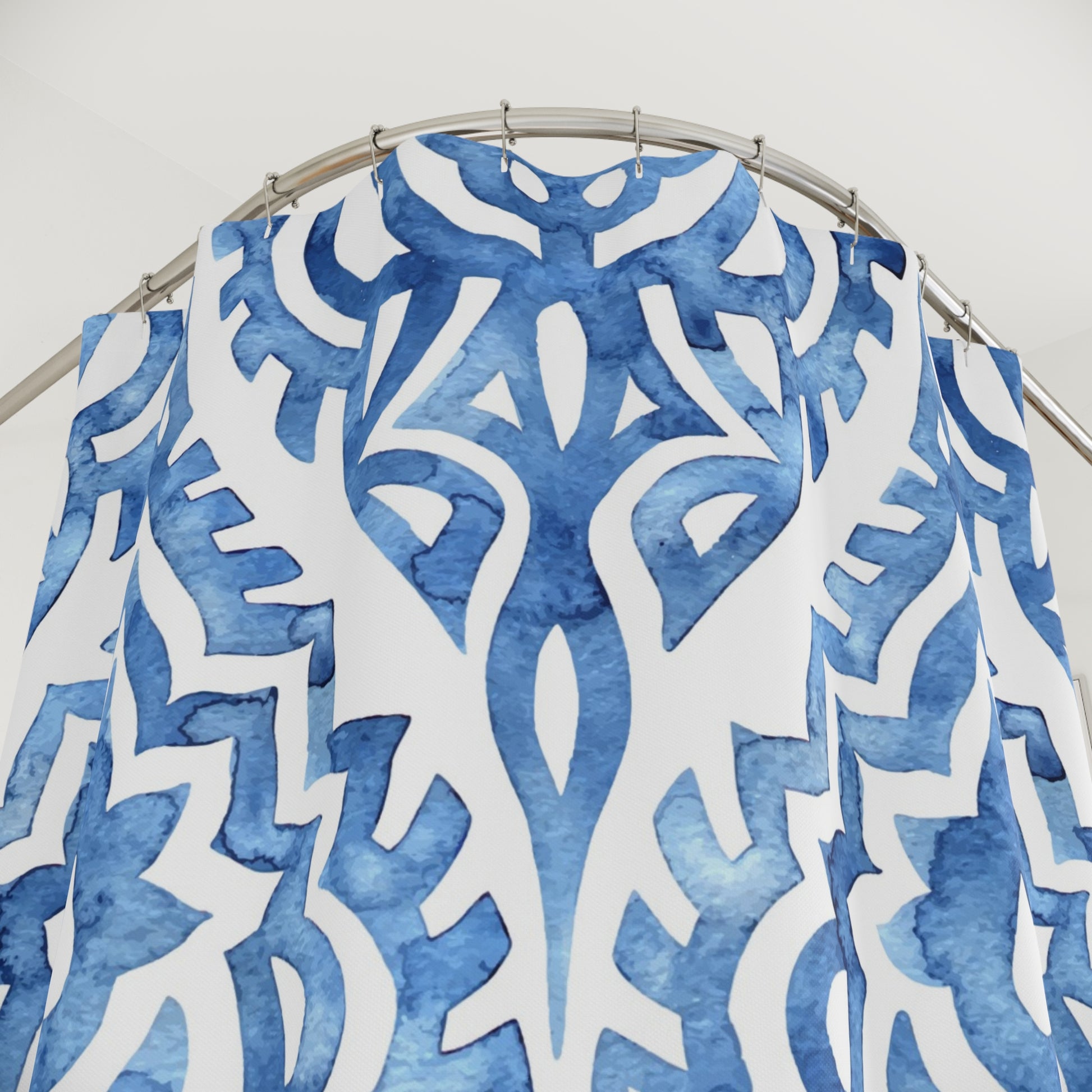 Elegant Blue Pattern Shower Curtains, Bathroom Decor, Home Spa Gift, Bohemian Style, Unique Bath Accessories - LOLA VEGAS ART