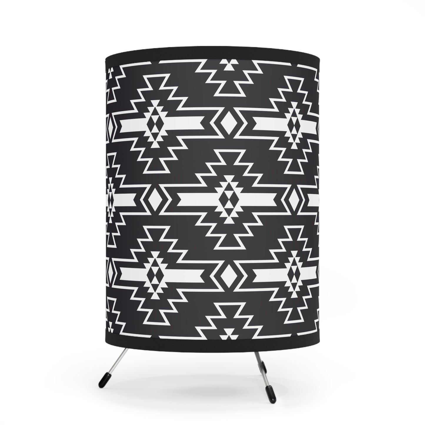Modern Tribal Tripod Lamp, Bohemian Home Decor, Unique Lighting, Black and White Shade, Stylish Gift for New Home, Southwestern Design - LOLA VEGAS ART