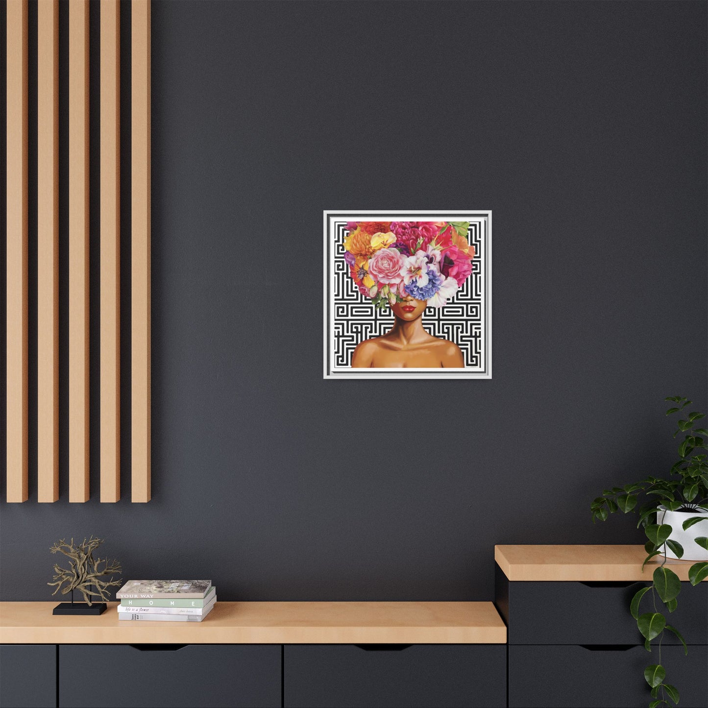 Framed Art Canvas: Vibrant Floral Portrait Decor, Boho Wall Art, Home Gallery, Gift for Her, Inspirational Art, Woman With Flower Head - LOLA VEGAS ART