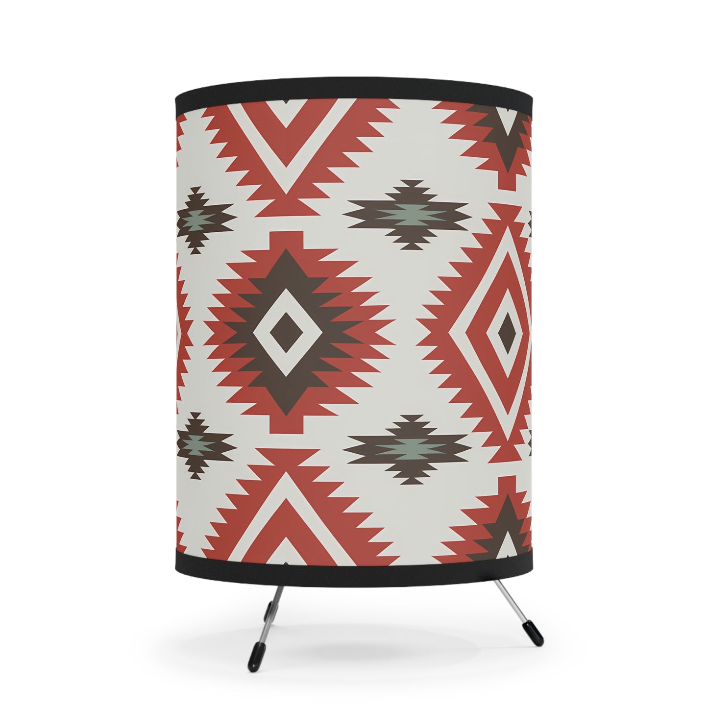 Bohemian Tripod Lamp with High-Res Printed Shade, Rustic Home Decor, Ethnic Pattern Lighting, Boho Chic Table Light, Modern Accent Lamp - LOLA VEGAS ART