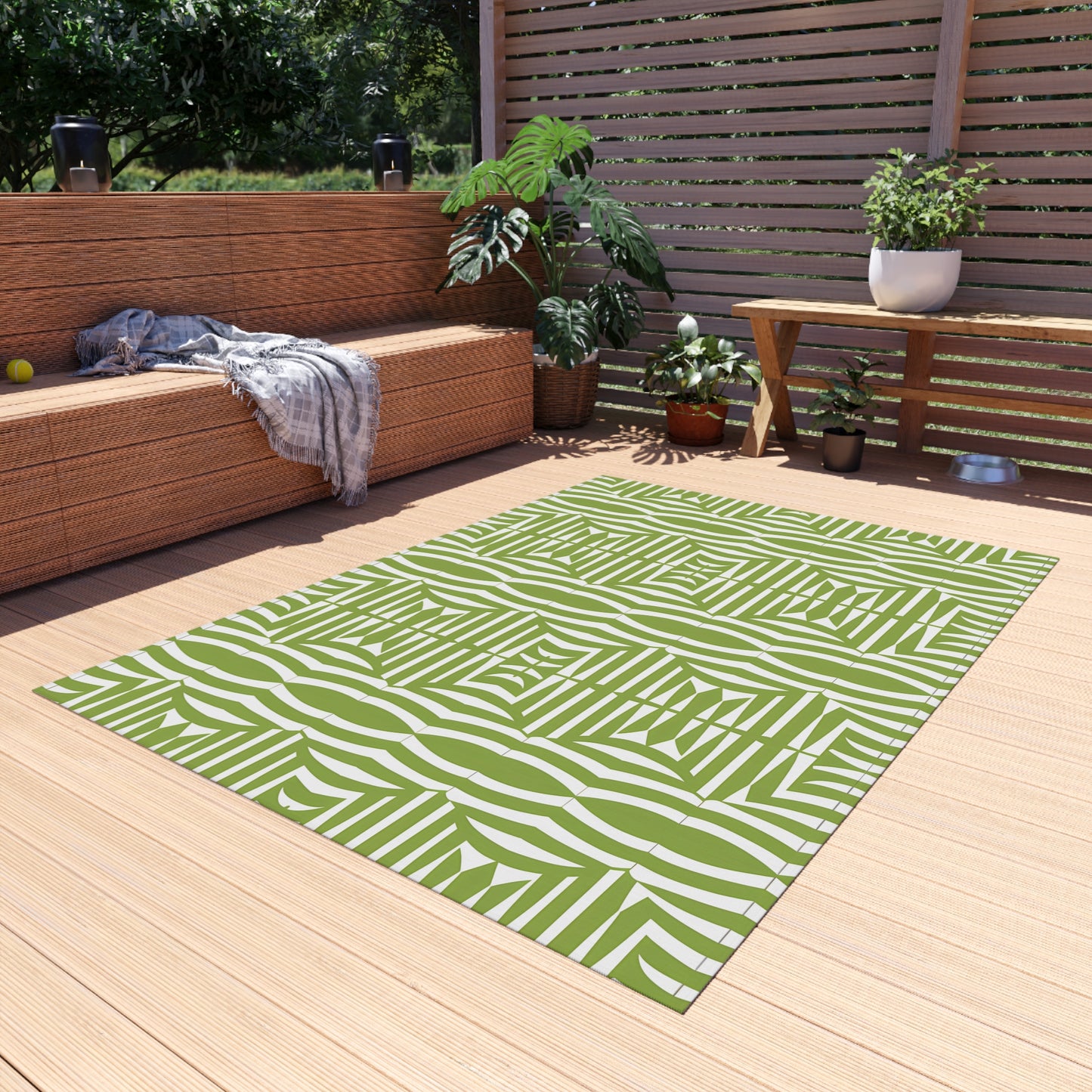 Green and White Stylish Outdoor/Indoor Rug, Patio Decor, Garden Area Rug, Outdoor Living, Summer BBQ Accessories, Boho Home Decor