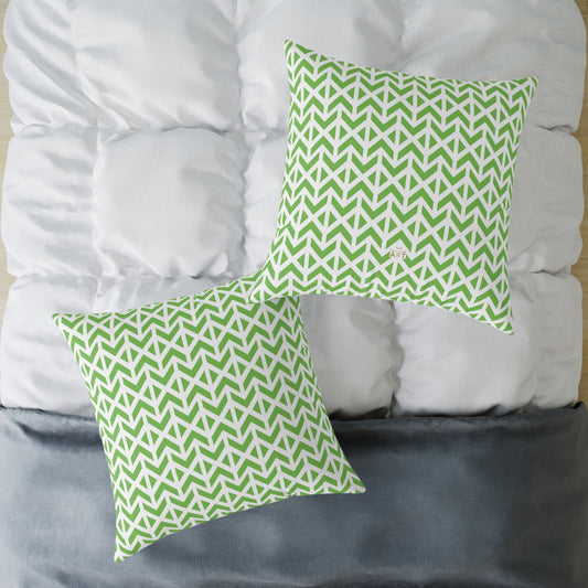 Green Geometric Arrow Pattern Pillow | Square Poly Canvas Pillow