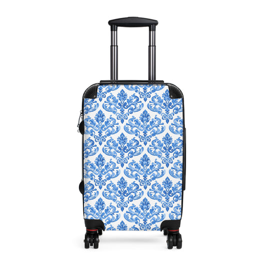 Elegant Blue Damask Suitcase, Travel Luggage for Stylish Adventurers, Perfect for Vacations, Gifts, and Getaways, Elegant Luggage - LOLA VEGAS ART