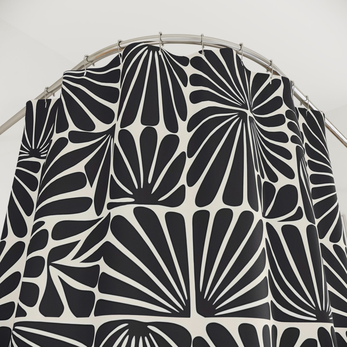 Matisse Style Floral Shower Curtain, Retro Artsy Bathroom Decor, Black and Off-White, Abstract Pattern, Modern Home Design, Unique Gift - LOLA VEGAS ART