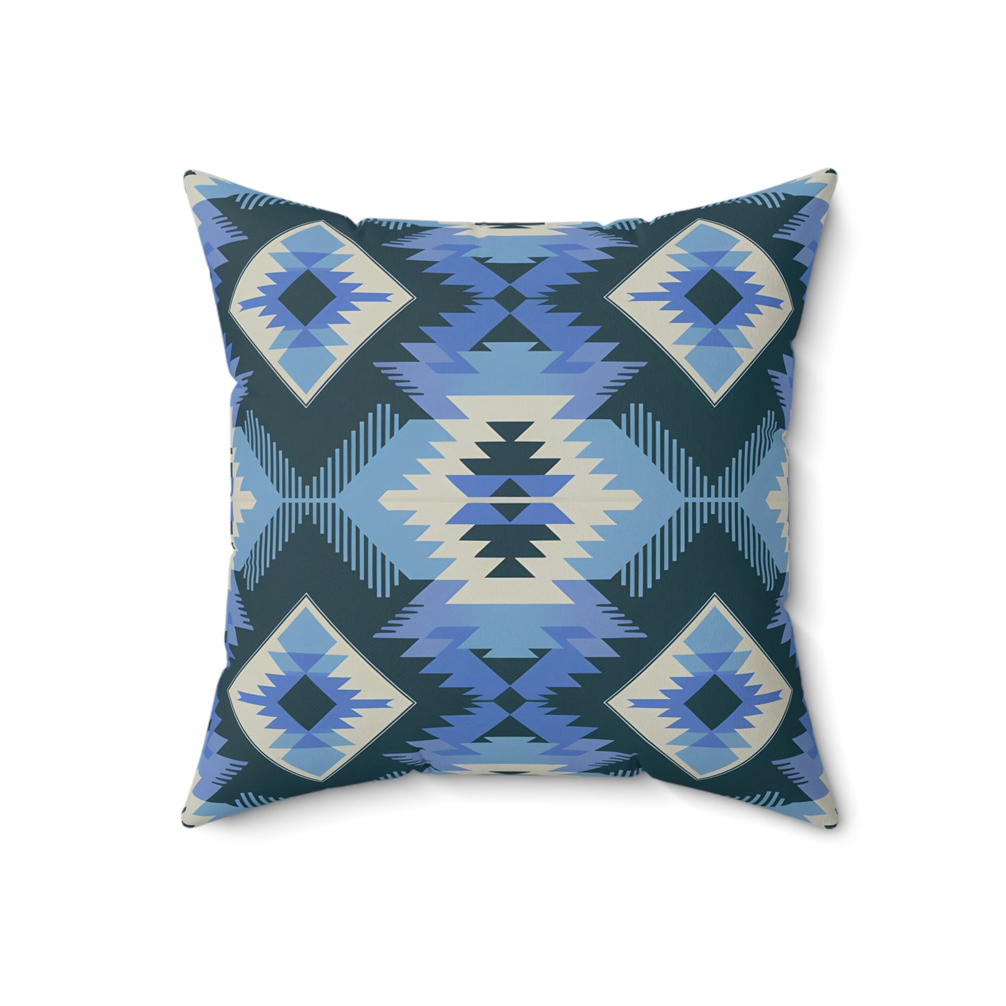 Bohemian Blue Geometric Pillow, Cozy Home Decor, Throw Cushion, Aztec Style, Gift for Her, Living Room Accent - LOLA VEGAS ART