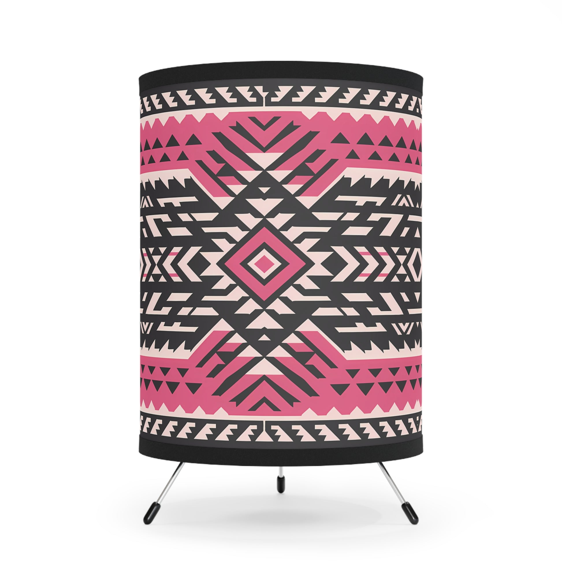Table Lamp, Pink Black White Tribal Boho Design, Eclectic Home Decor, US CA Plug, Ethnic Lampshade, bedroom, living room decor - LOLA VEGAS ART