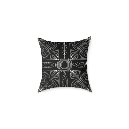 Art Deco Black White Geometric Pattern Pillow | Square Poly Canvas Pillow