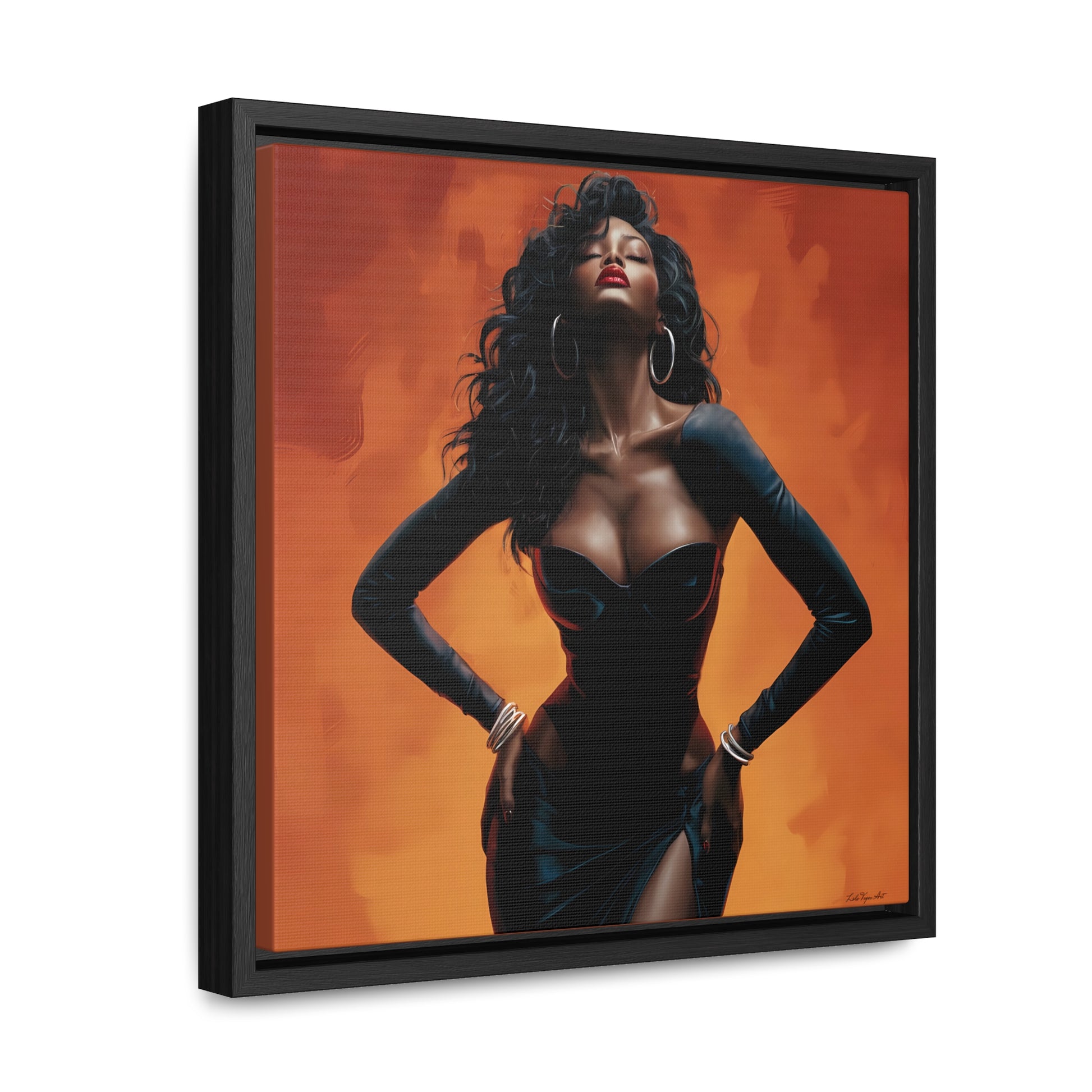 Sun Goddess Square Framed Canvas Wall Art, Orange, Black Girl Magic, African American Art Decor, Ethnic Home Decor, Sexy, Neo Soul, Feminine - LOLA VEGAS ART