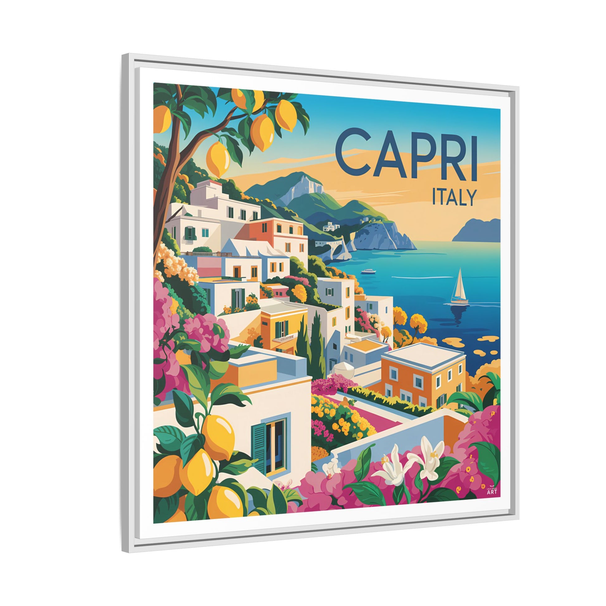 Framed Canvas Art Print, Mediterranean Decor, Capri Italy Wall Art, Travel Gift, Vibrant Home Decor, Summer Vibes - LOLA VEGAS ART