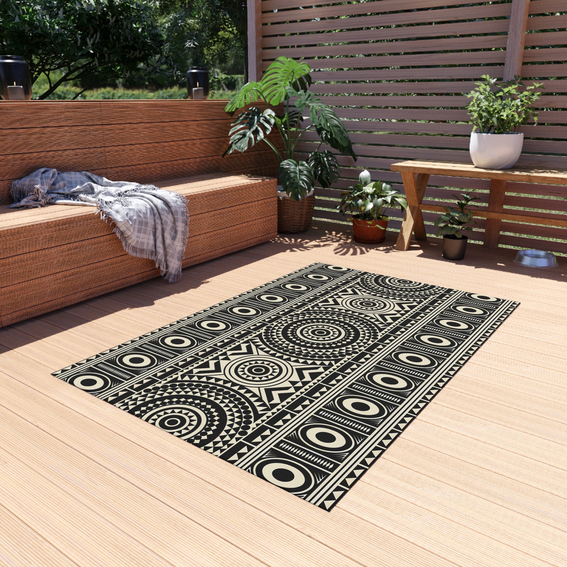 Stylish Outdoor Rug with Geometric Design, Patio Decor, Boho Outdoor Mat, Garden Area Rug, Unique Home Accent, Summer BBQ Decor - LOLA VEGAS ART