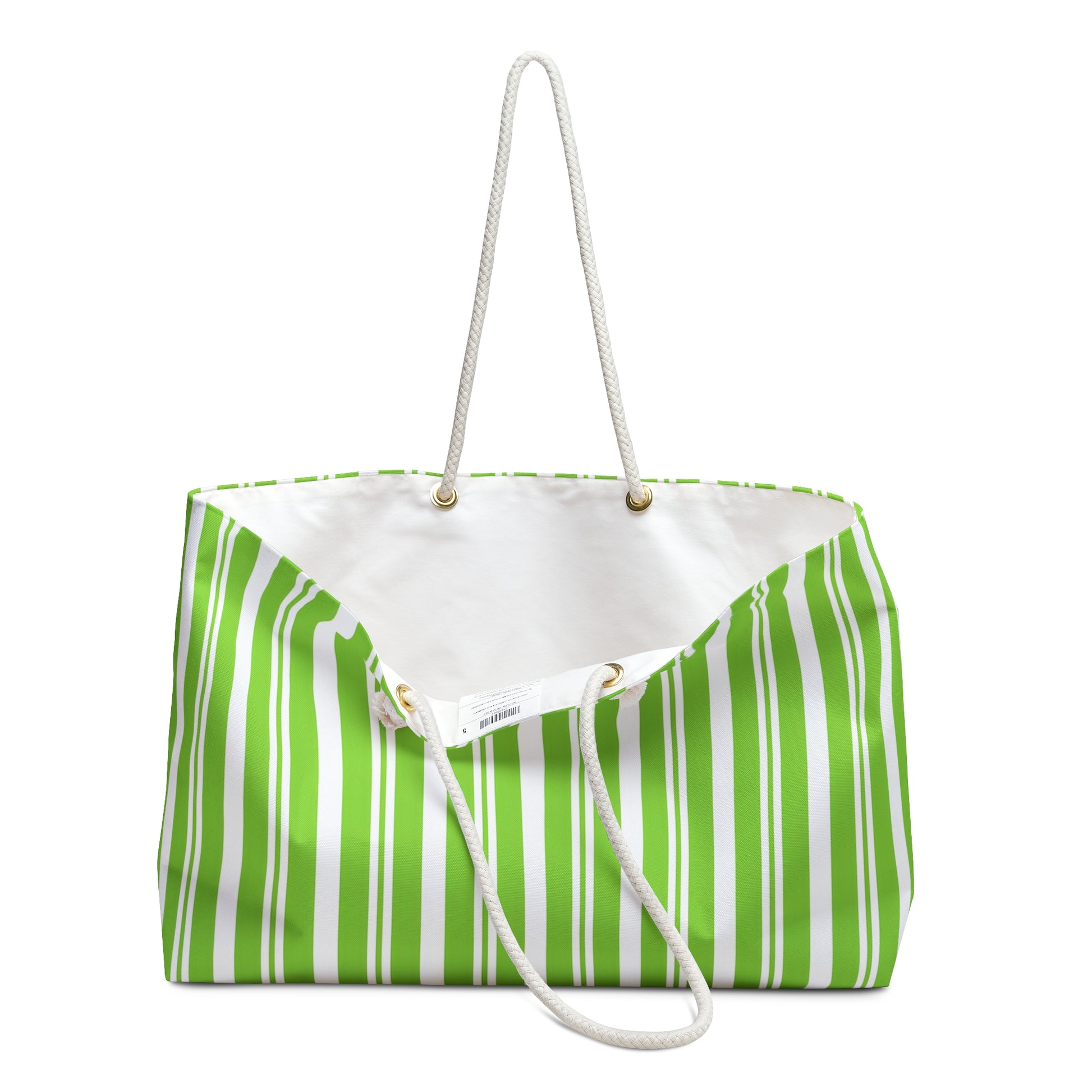 Striped Green Weekender Bag - Perfect for Travel, Gym, Beach, Eco-Friendly Tote, Gift for Adventurers, Stylish Storage - LOLA VEGAS ART