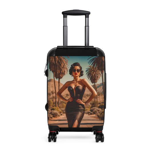 Suitcase, Travel Accessory, Luggage Fashionista, Palm Springs, Retro Style Woman, Glamorous Suitcase, Unique Travel Bag - LOLA VEGAS ART