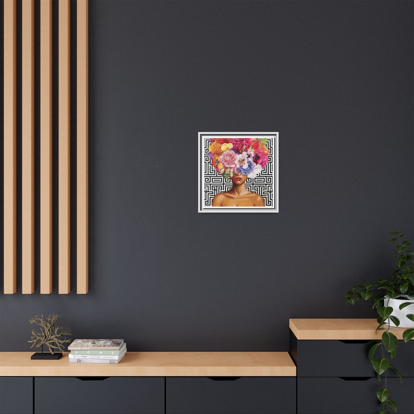 Framed Art Canvas: Vibrant Floral Portrait Decor, Boho Wall Art, Home Gallery, Gift for Her, Inspirational Art, Woman With Flower Head - LOLA VEGAS ART