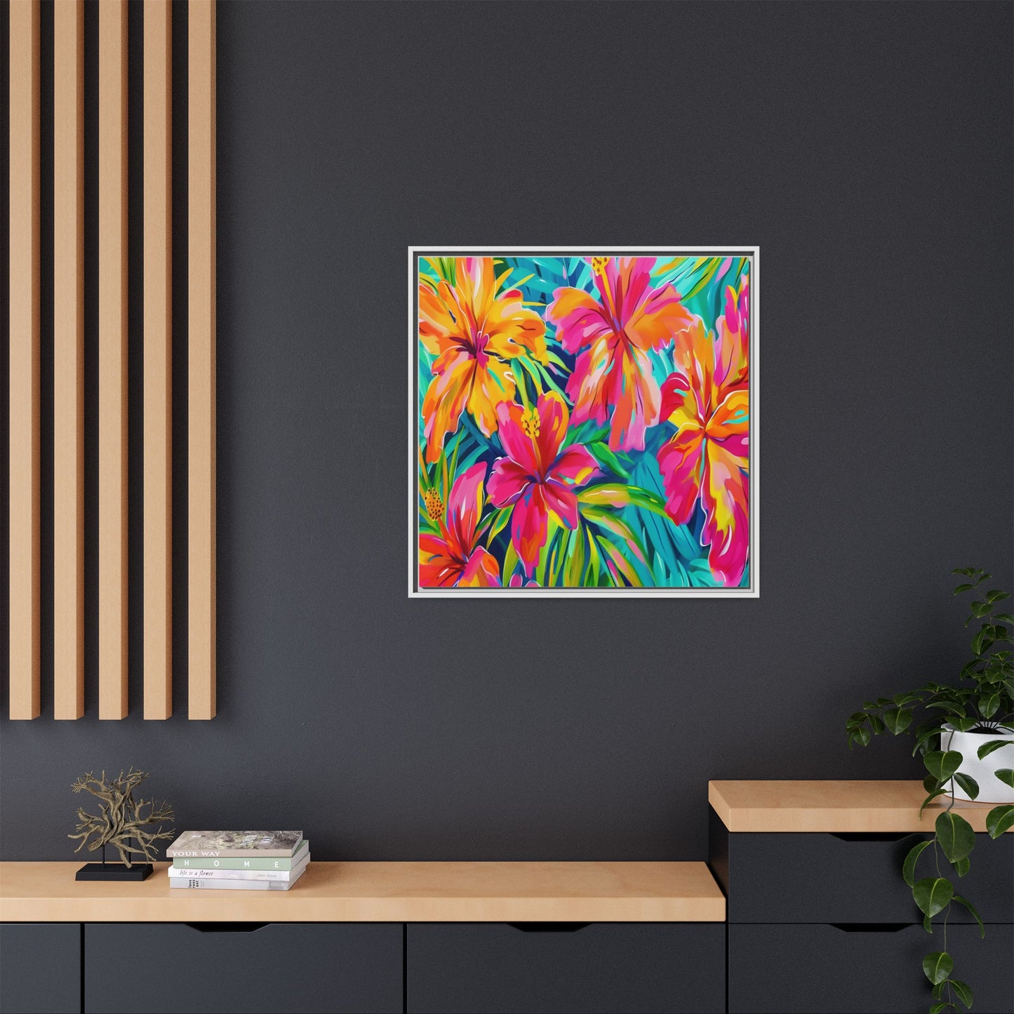 Vibrant Floral Canvas Art Print, Tropical Wall Decor, Colorful Framed Artwork, Gift for Nature Lovers, Home Decoration - LOLA VEGAS ART