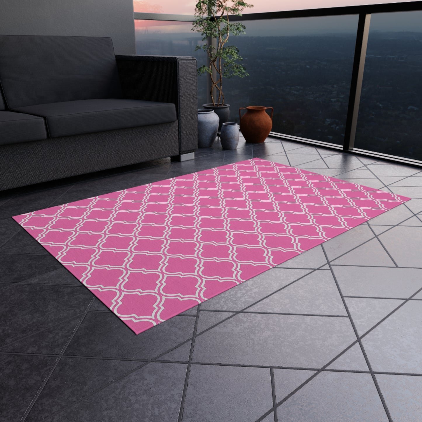 Pink Moroccan Trellis Outdoor/Indoor Rug | Geometric Patio Mat