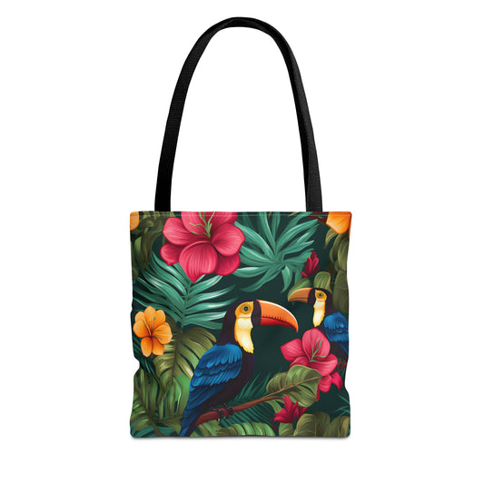 Tropical Paradise Tote Bag - Colorful Floral and Toucan Design - Beach Essentials, Eco-Friendly Shopping, Summer Gift, Vacation Accessory, - LOLA VEGAS ART