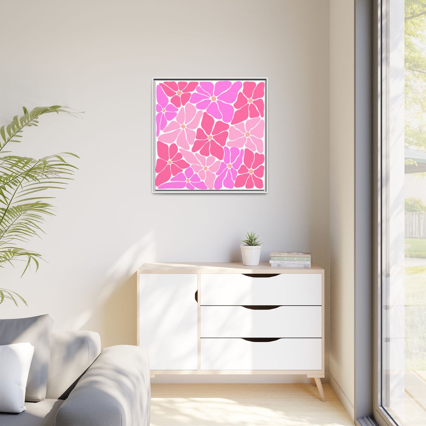 Pink Floral Wall Art, Framed Canvas Decor for Home, Vibrant Flower Print, Ideal Gift for Mother's Day, Spring Decor - LOLA VEGAS ART