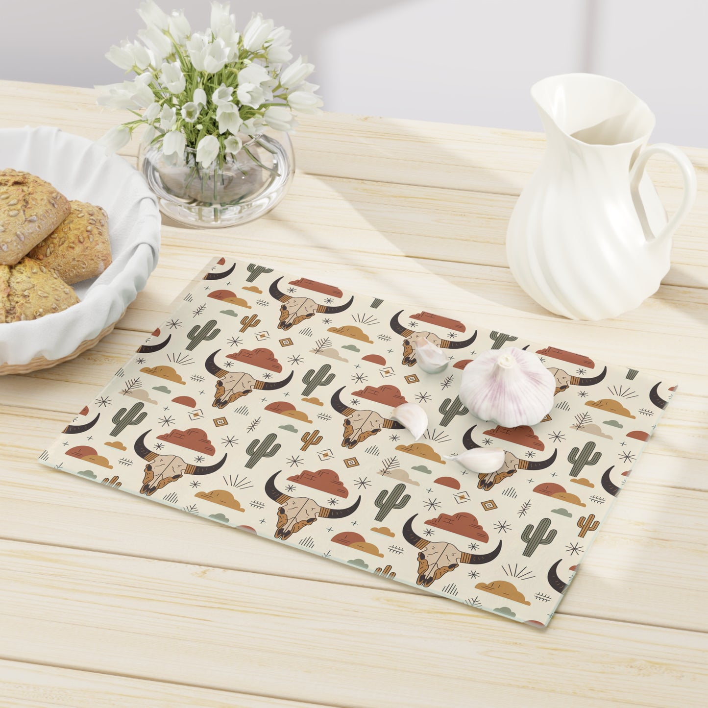 Rustic Western Cutting Board, Bull Skull Design, Unique Kitchen Decor, Gifts for Chefs, Housewarming, Southwestern Style, Farmhouse - LOLA VEGAS ART