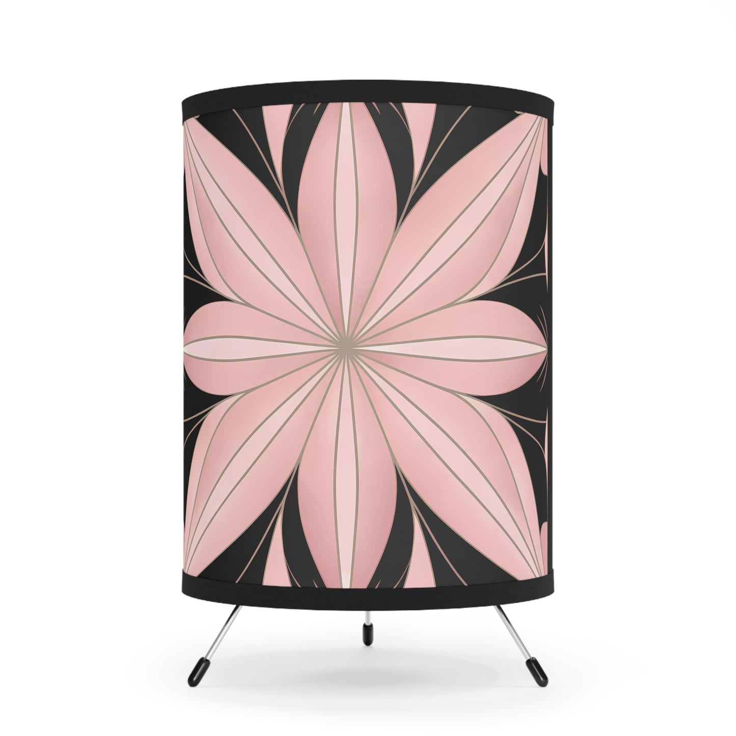 Table Lamp, Pink Art Deco Flower Hollywood Regency, Art Nouveau Home Decor, Tripod lamp with High-Res Printed Shade, US/CA Plug - LOLA VEGAS ART