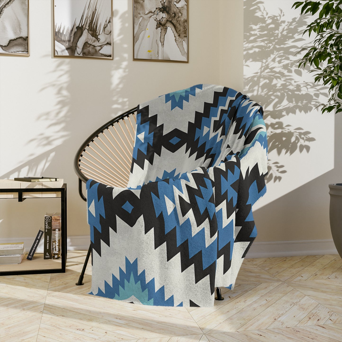 Geometric Blue Pattern Microfiber Blanket | Cozy Throw, Home Decor, Gift for Him/Her, Tribal Design, Indoor/Outdoor Use - LOLA VEGAS ART