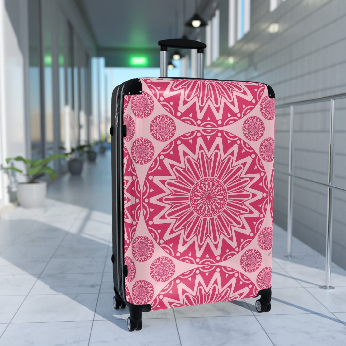 Pink Bohemian Mandala Suitcase, Stylish Luggage Cover for Travel, Unique Bag, Holiday Gift, Travel Accessory, Personalized Journey - LOLA VEGAS ART