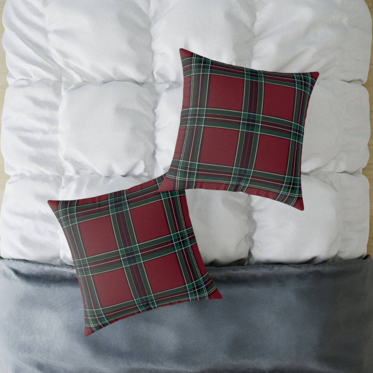 Red Green Purple White Beige Tartan Plaid Square Pillow | Holiday Cabin Decor