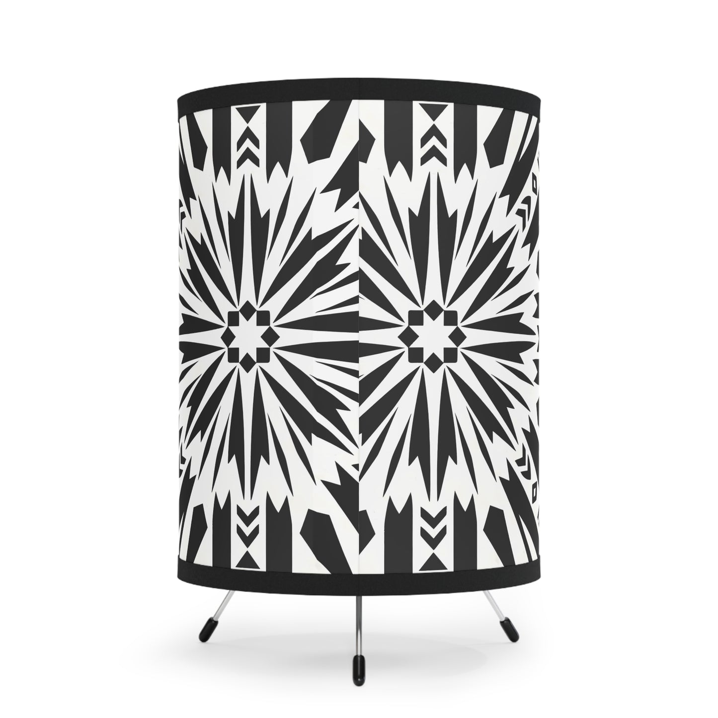 Black and White Modern Tribal Tripod Lamp with Bold High-Res Print, Boho Decor, Living Room Accent, Unique Lighting