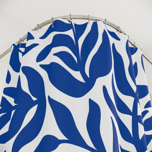 Blue Leaf Pattern Shower Curtain | Botanical Bathroom Decor Tropical Bathroom Accessory