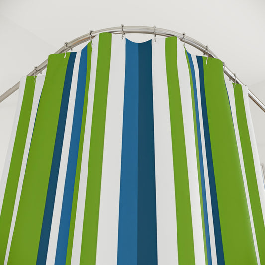 Blue Green Vertical Stripes Shower Curtain | Nautical Modern Bathroom