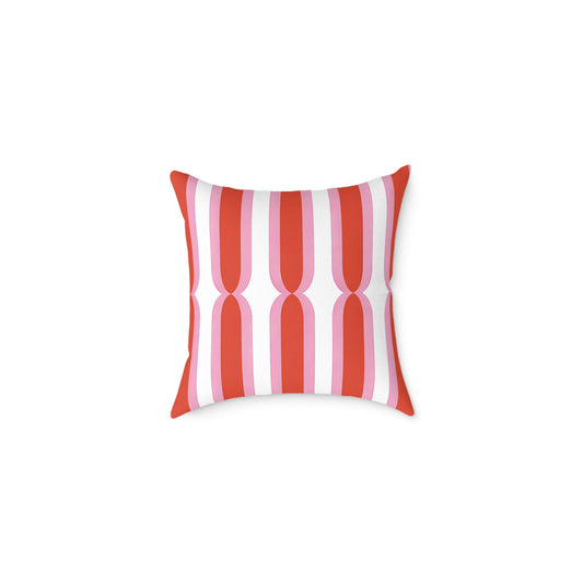 Retro Pink Orange Geometric Stripes Pillow | Square Poly Canvas Cushion
