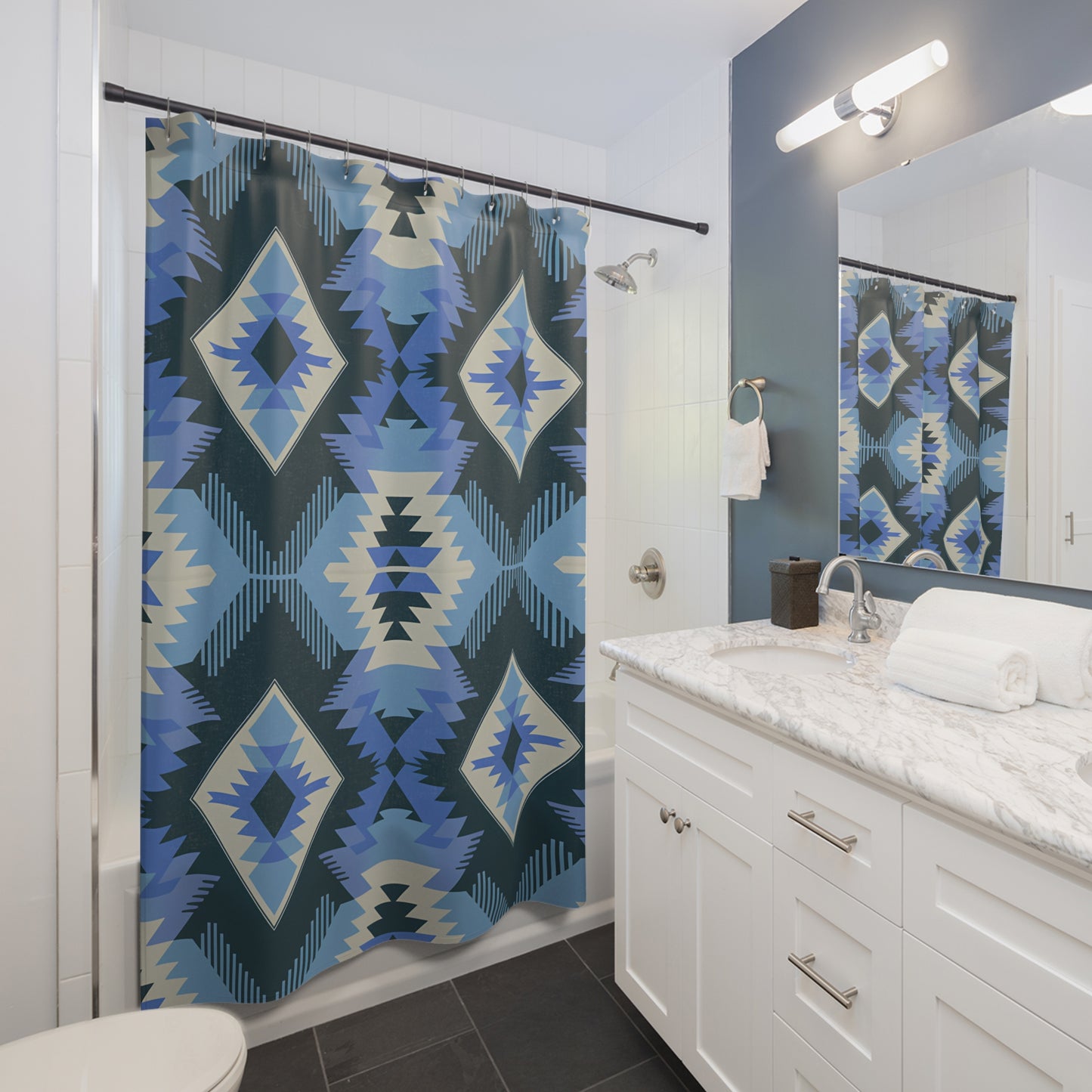 Trendy Geometric Shower Curtain, Bohemian Bathroom Decor, Modern Home Aesthetic, Unique Gift for Housewarming, Summer Vibes - LOLA VEGAS ART