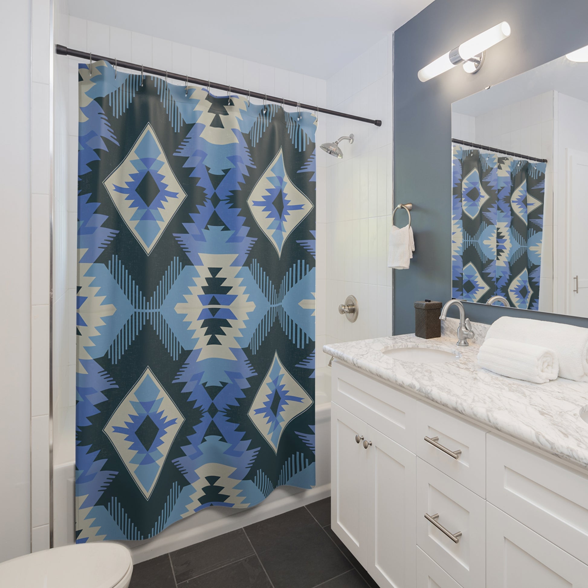 Trendy Geometric Shower Curtain, Bohemian Bathroom Decor, Modern Home Aesthetic, Unique Gift for Housewarming, Summer Vibes - LOLA VEGAS ART