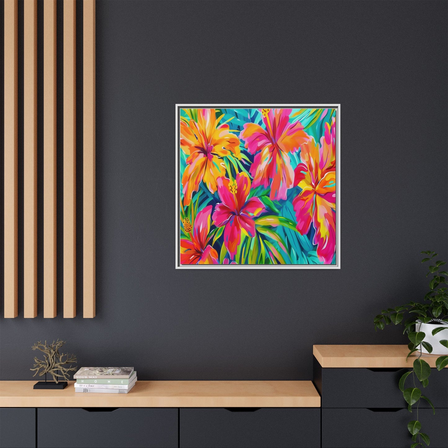 Vibrant Floral Canvas Art Print, Tropical Wall Decor, Colorful Framed Artwork, Gift for Nature Lovers, Home Decoration - LOLA VEGAS ART