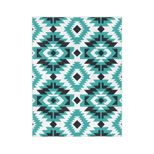 Turquoise Tribal Velveteen Blanket, Cozy Throw for Indoor, Outdoor Use, Perfect Gift for Relaxing & Home Decor, Tribe Pattern - LOLA VEGAS ART